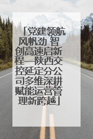 党建领航风帆劲 智创高速启新程—陕西交控延定分公司多维深耕赋能运营管理新跨越